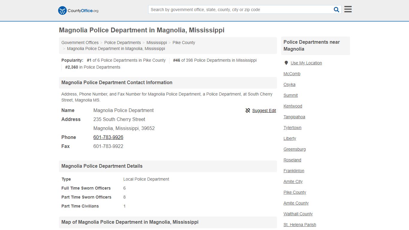 Magnolia Police Department - Magnolia, MS (Address, Phone, and Fax)